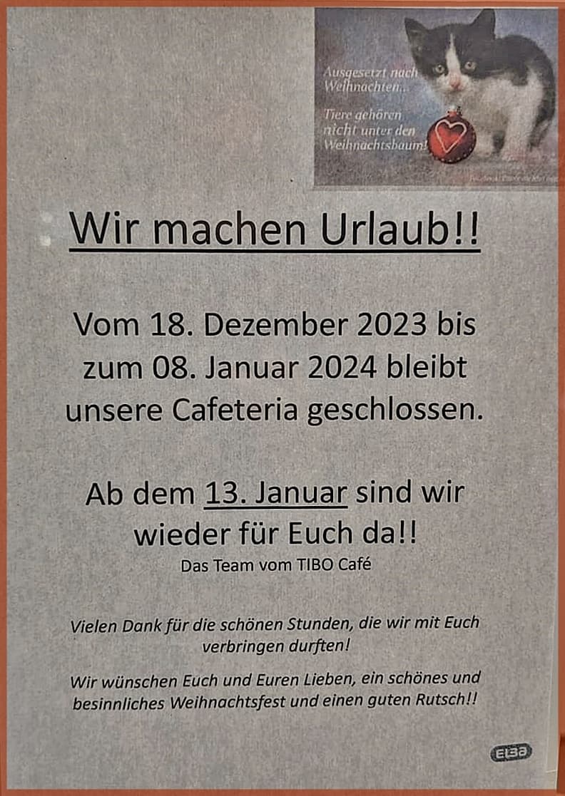 Unsere TIBO-Café macht Winterpause